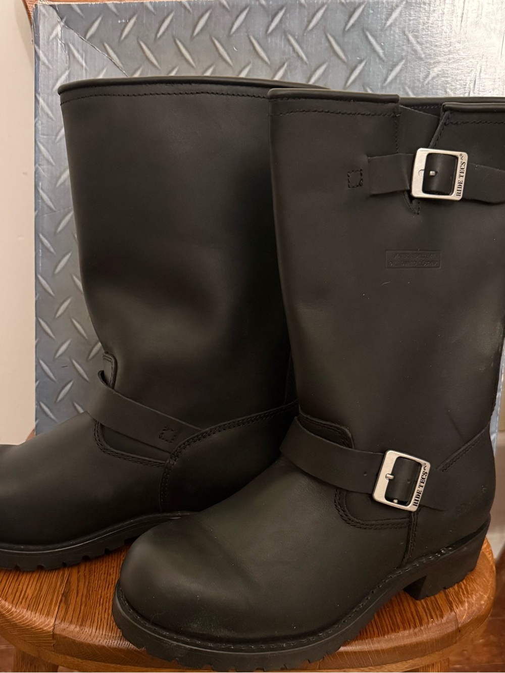 Ride Tec Black Engineer Boots with Buckle Detail